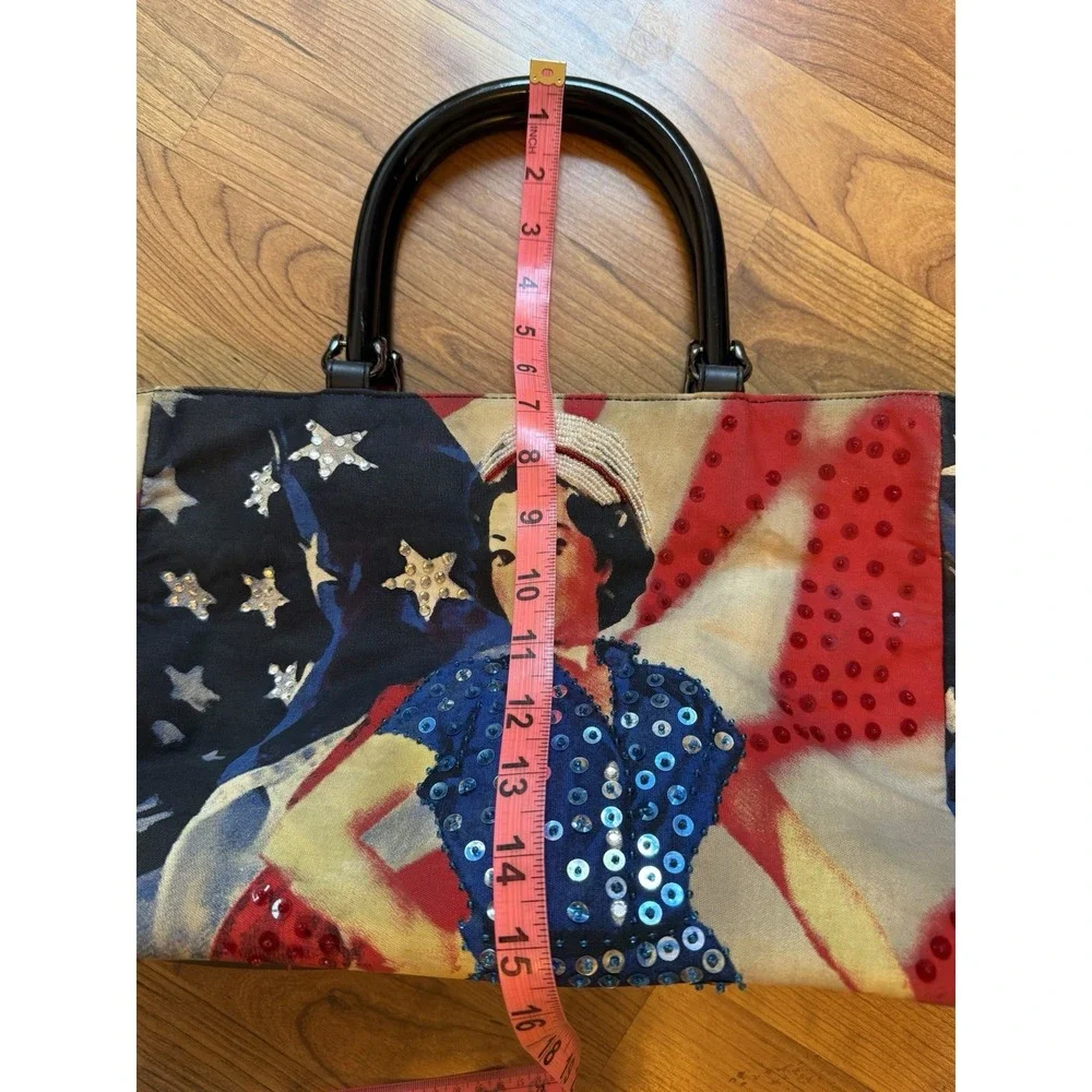 VTG Y2K Pinup girl Rockabilly Sequined Purse W Plastic Handles & Magnet Closure